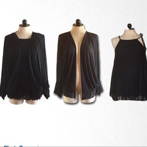 Black fridge shrug kimono camisole set plus size